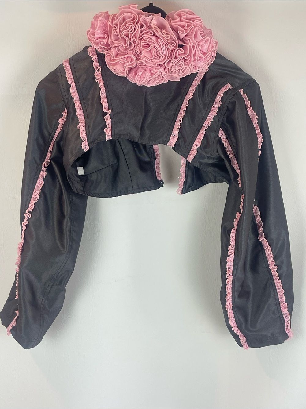Bye Bambi Gray Pink Ruffle Cropped Bolero Jacket AU 8 US 4 Y2K - Picture 7 of 11
